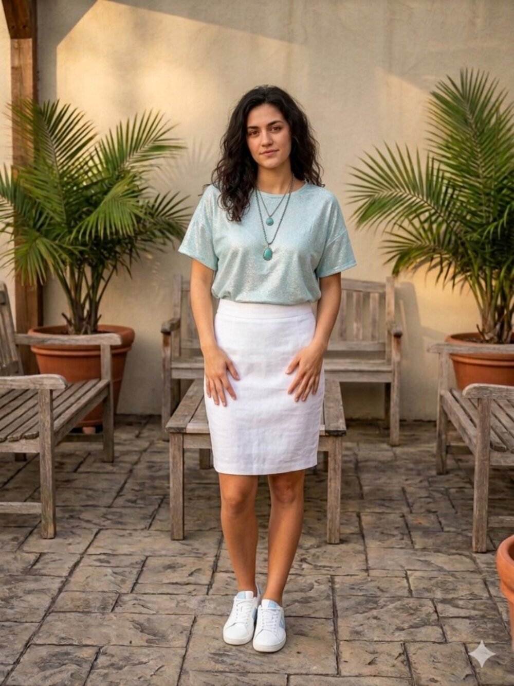 Anthropologie Silky Shimmer Metallic Crop Tee Size M Teal Seafoam‎ Boxy